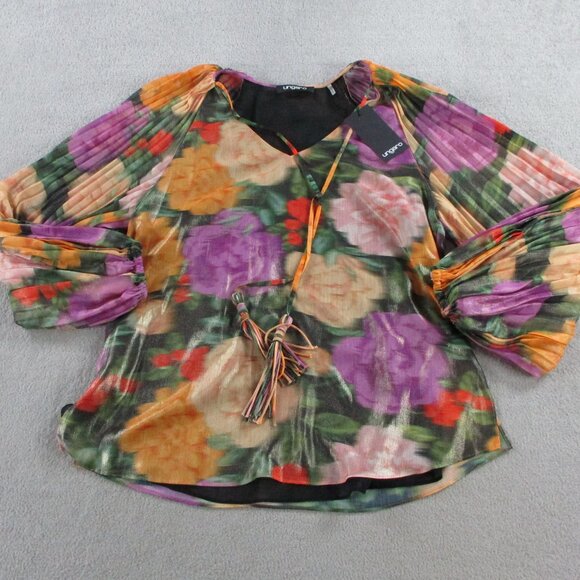 UNGARO Ariel Foiled Garden Blouse Womens XS Apricot Multi Floral Print NWT $595 - Picture 3 of 11